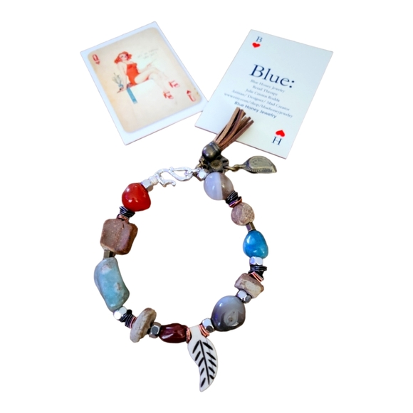 Blue Honey Jewelry Nature Walk Gemstone & Bone Bead Bohemian Bracelet XL - Picture 5 of 8